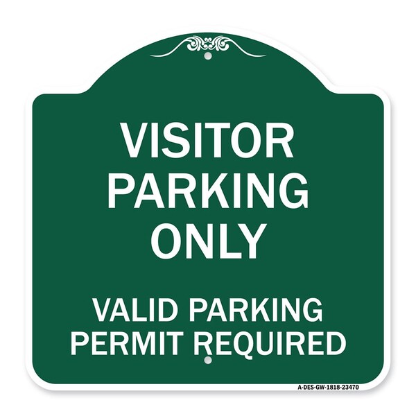 Signmission Parking Area Visitors Parking Only Valid Parking Permit Required, Green & White, A-DES-GW-1818-23470 A-DES-GW-1818-23470 - main